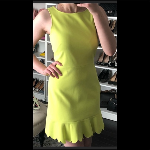 J. Crew Scalloped Drop-hem Dress Bright Kiwi - Picture 2 of 8
